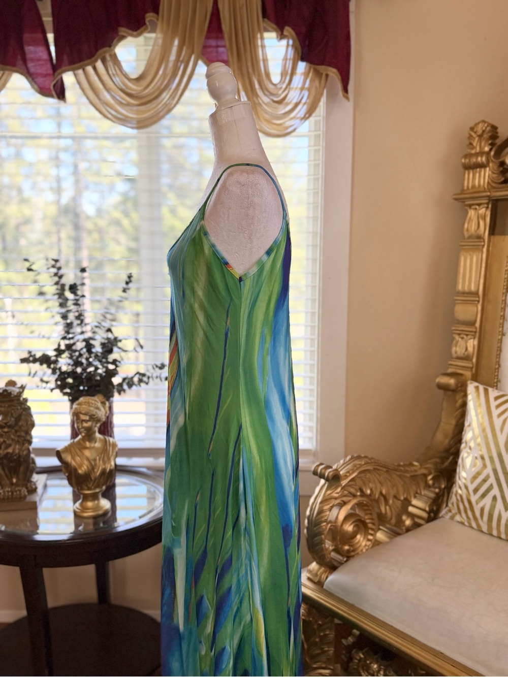 Colorful Abstract Print Maxi Slip Dress - Blue, Green & Red - Picture 3 of 4